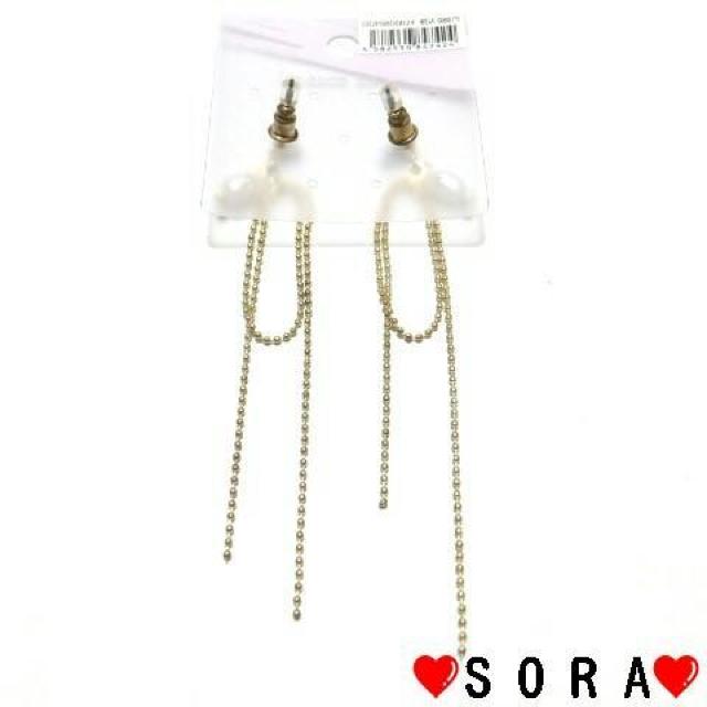 キラキラ ゴールド♪揺れる シンプル ボールチェーン&パールデザイン ピアス < 女性アクセサリー/時計 キラキラ ゴールド♪揺れる シンプル ボールチェーン&パールデザイン ピアス < 女性アクセサリー/時計の