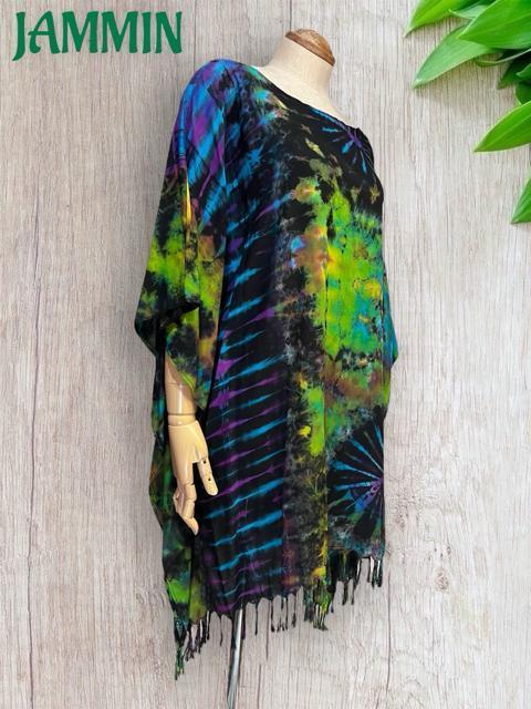 タイダイフリンジポンチョ サイケ ヒッピー エスニック アジアン 衣装 < 女性ファッション タイダイフリンジポンチョ サイケ ヒッピー エスニック アジアン 衣装 < 女性ファッションの