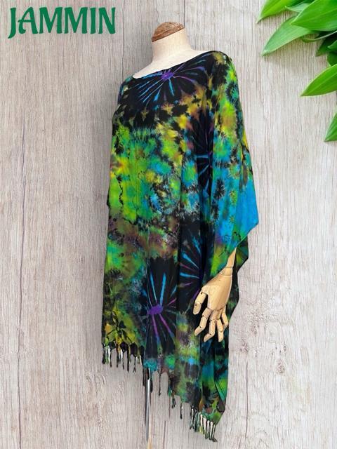 タイダイフリンジポンチョ サイケ ヒッピー エスニック アジアン 衣装 < 女性ファッション タイダイフリンジポンチョ サイケ ヒッピー エスニック アジアン 衣装 < 女性ファッションの