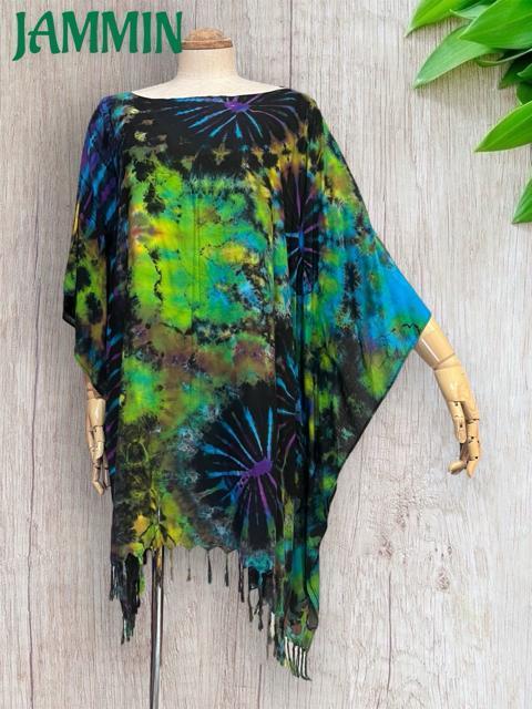 タイダイフリンジポンチョ サイケ ヒッピー エスニック アジアン 衣装 < 女性ファッション タイダイフリンジポンチョ サイケ ヒッピー エスニック アジアン 衣装 < 女性ファッションの