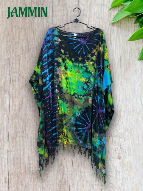 タイダイフリンジポンチョ サイケ ヒッピー エスニック アジアン 衣装 < 女性ファッション タイダイフリンジポンチョ サイケ ヒッピー エスニック アジアン 衣装 < 女性ファッションの