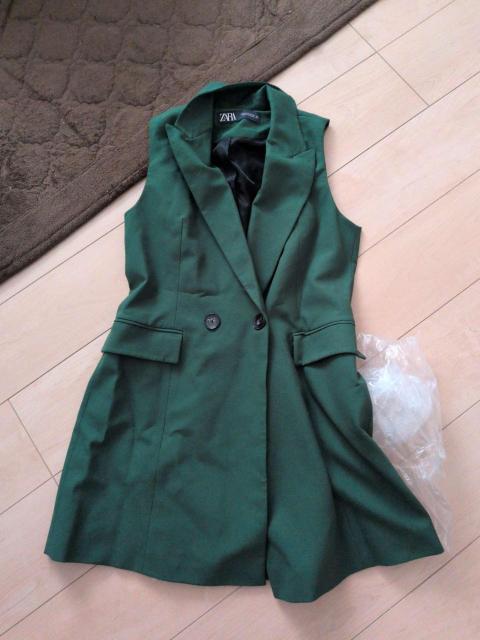 ZARA ザラ 深緑 ダブルボタン ロングベスト ジレ < ブランド ZARA ザラ 深緑 ダブルボタン ロングベスト ジレ < ブランドの