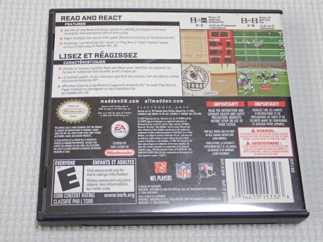 DS★MADDEN NFL 08 海外版 北米版★箱付・説明書付・ソフト付 < ゲーム本体/ソフト  DS★MADDEN NFL 08 海外版 北米版★箱付・説明書付・ソフト付 < ゲーム本体/ソフトの
