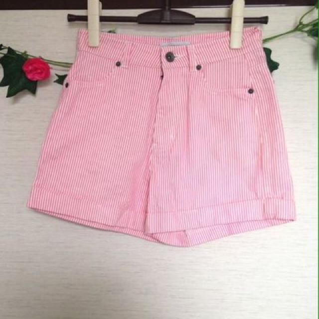 ブラウニー◆ピンク ボーダー コットン ショートパンツ Mサイズ < 女性ファッション  ブラウニー◆ピンク ボーダー コットン ショートパンツ Mサイズ  < 女性ファッションの