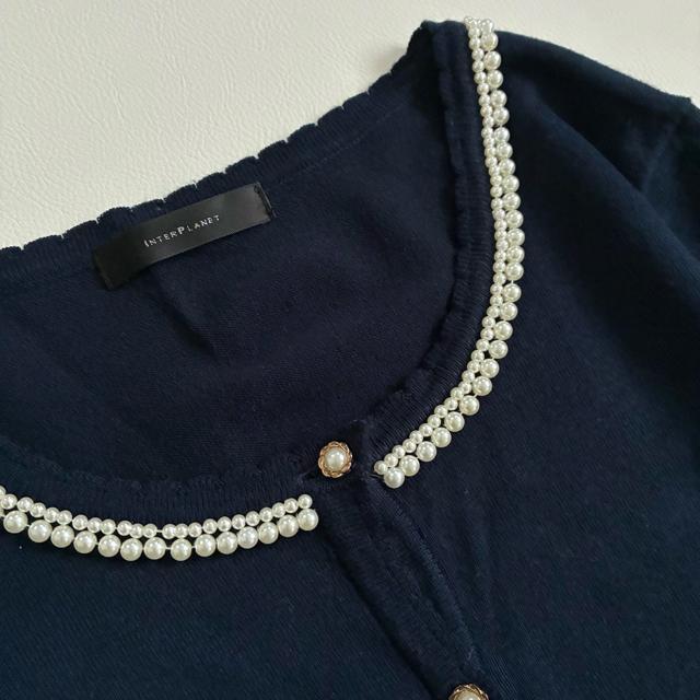 ◆美品◆インタープラネット◆ビジューパールカーディガン◆アンサンブル◆ネイビーM < 女性ファッション ◆美品◆インタープラネット◆ビジューパールカーディガン◆アンサンブル◆ネイビーM < 女性ファッションの