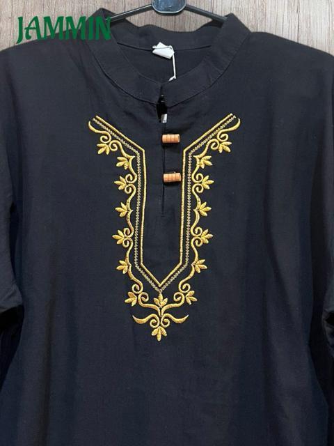 刺繍入りクルタ 黒 ヒッピー エスニック アジアン 個性派 < 男性ファッション 刺繍入りクルタ 黒 ヒッピー エスニック アジアン 個性派 < 男性ファッションの