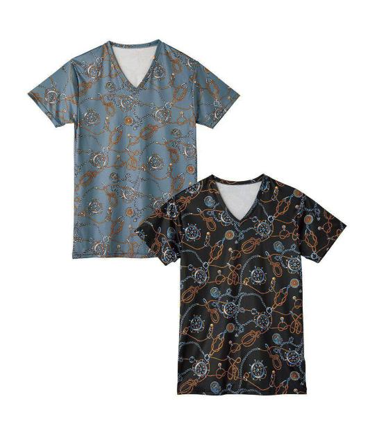 3Lサイズ!2枚セット!男際立つ!男気!溢れる!チェーン柄!光沢感ある!ツルサラ!ストレッチ素材Vネック!半袖!Tインナーシャツ! < 男性ファッション  3Lサイズ!2枚セット!男際立つ!男気!溢れる!チェーン柄!光沢感ある!ツルサラ!ストレッチ素材Vネック!半袖!Tインナーシャツ! < 男性ファッションの