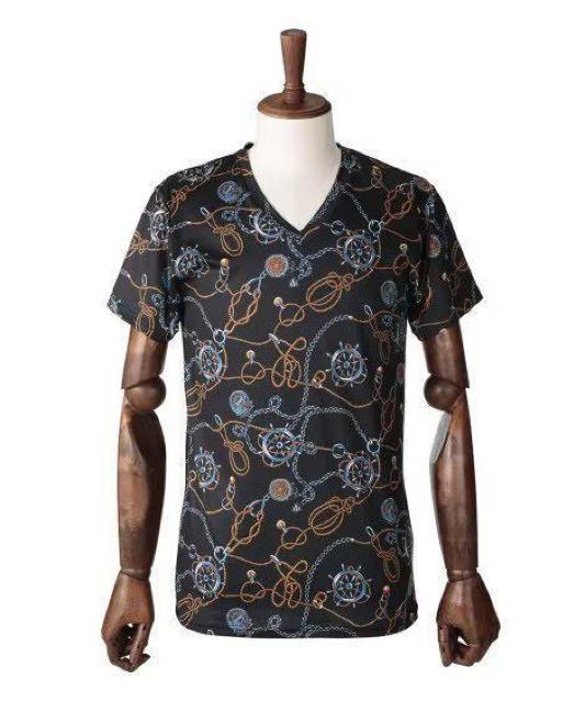 3Lサイズ!2枚セット!男際立つ!男気!溢れる!チェーン柄!光沢感ある!ツルサラ!ストレッチ素材Vネック!半袖!Tインナーシャツ! < 男性ファッション  3Lサイズ!2枚セット!男際立つ!男気!溢れる!チェーン柄!光沢感ある!ツルサラ!ストレッチ素材Vネック!半袖!Tインナーシャツ! < 男性ファッションの