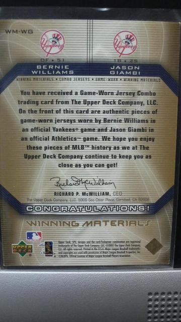 2002 WILLAMS・GIAMBI コンボジャージ < トレーディングカード  2002 WILLAMS・GIAMBI コンボジャージ < トレーディングカードの