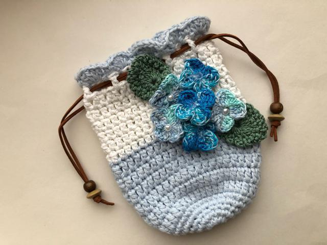 ハンドメイド ポーチ ブルーの紫陽花♪ コットン < 女性ファッション  ハンドメイド ポーチ ブルーの紫陽花♪ コットン < 女性ファッションの