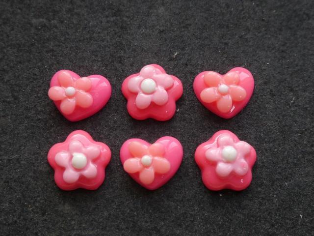 プラパーツ 手芸・アクセサリーパーツ お花・ハート パーツ 6個セット デコパーツ < 香水/コスメ/ネイル プラパーツ 手芸・アクセサリーパーツ お花・ハート パーツ 6個セット デコパーツ < 香水/コスメ/ネイルの