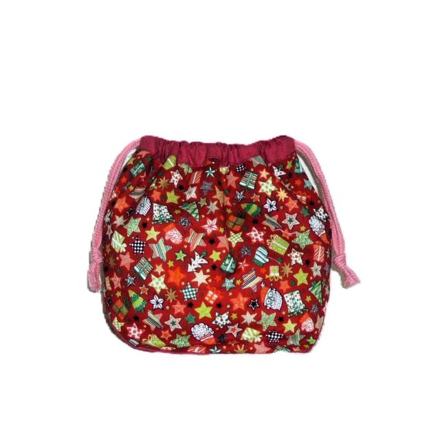 【底マチ幅広巾着】◆Merry Christmas◆クリスマスXmas◆サンタクロース・ミトン・プレゼント×赤地◆ < 女性ファッション 【底マチ幅広巾着】◆Merry Christmas◆クリスマスXmas◆サンタクロース・ミトン・プレゼント×赤地◆ < 女性ファッションの