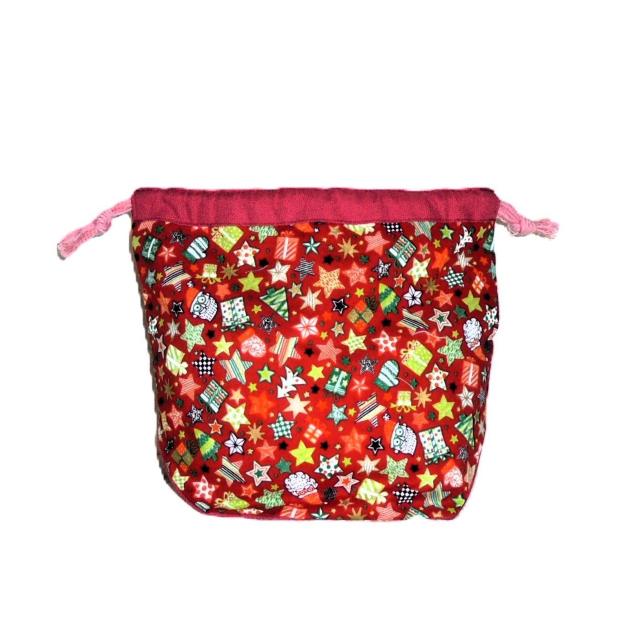 【底マチ幅広巾着】◆Merry Christmas◆クリスマスXmas◆サンタクロース・ミトン・プレゼント×赤地◆ < 女性ファッション 【底マチ幅広巾着】◆Merry Christmas◆クリスマスXmas◆サンタクロース・ミトン・プレゼント×赤地◆ < 女性ファッションの
