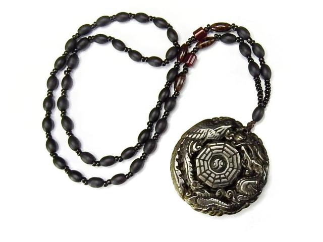 ゴールドオブシディアン龍鳳呈祥八卦彫り天然石ペンダントネックレス < 男性アクセサリー/時計  ゴールドオブシディアン龍鳳呈祥八卦彫り天然石ペンダントネックレス < 男性アクセサリー/時計の