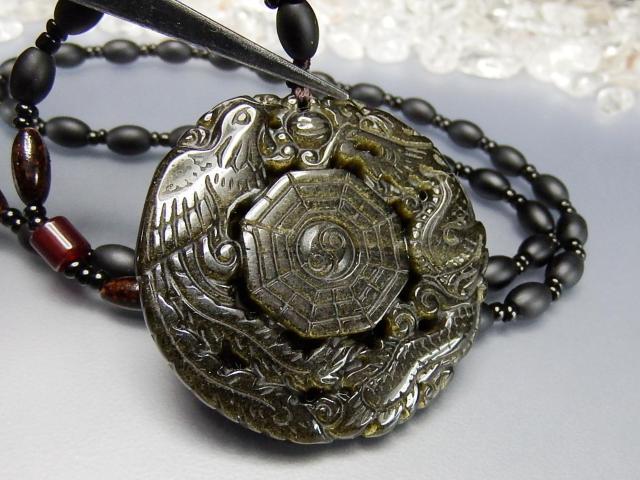 ゴールドオブシディアン龍鳳呈祥八卦彫り天然石ペンダントネックレス < 男性アクセサリー/時計  ゴールドオブシディアン龍鳳呈祥八卦彫り天然石ペンダントネックレス < 男性アクセサリー/時計の