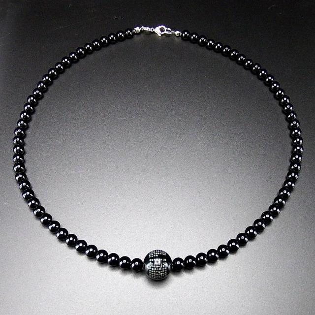 心経彫り銀文字オブシディアン14mm円玉オニキス6mm天然石ネックレス < 女性アクセサリー/時計  心経彫り銀文字オブシディアン14mm円玉オニキス6mm天然石ネックレス < 女性アクセサリー/時計の