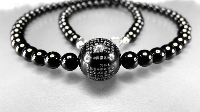 心経彫り銀文字オブシディアン14mm円玉オニキス6mm天然石ネックレス < 女性アクセサリー/時計  心経彫り銀文字オブシディアン14mm円玉オニキス6mm天然石ネックレス < 女性アクセサリー/時計の