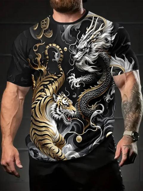 超お買得1290円★メンズ デジタルプリント ゴールデンタイガー シルバー ドラゴンTシャツ USAサイズM(日本サイズXL相当) < 男性ファッション  超お買得1290円★メンズ デジタルプリント ゴールデンタイガー シルバー ドラゴンTシャツ USAサイズM(日本サイズXL相当)  < 男性ファッションの