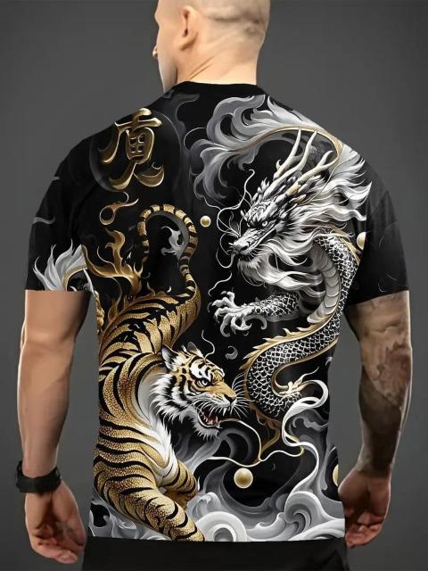 超お買得1290円★メンズ デジタルプリント ゴールデンタイガー シルバー ドラゴンTシャツ USAサイズM(日本サイズXL相当) < 男性ファッション  超お買得1290円★メンズ デジタルプリント ゴールデンタイガー シルバー ドラゴンTシャツ USAサイズM(日本サイズXL相当) < 男性ファッションの