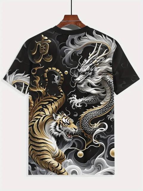 超お買得1290円★メンズ デジタルプリント ゴールデンタイガー シルバー ドラゴンTシャツ USAサイズM(日本サイズXL相当) < 男性ファッション  超お買得1290円★メンズ デジタルプリント ゴールデンタイガー シルバー ドラゴンTシャツ USAサイズM(日本サイズXL相当) < 男性ファッションの