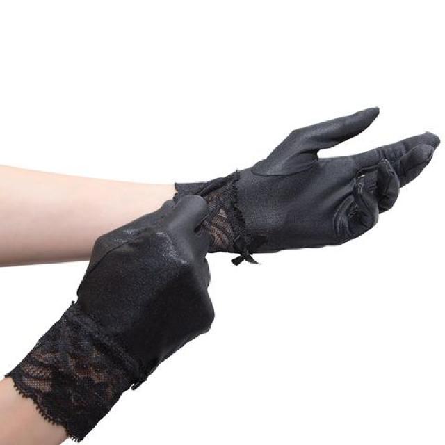 ウェット生地とレースのショートグローブ < 女性ファッション  ウェット生地とレースのショートグローブ < 女性ファッションの