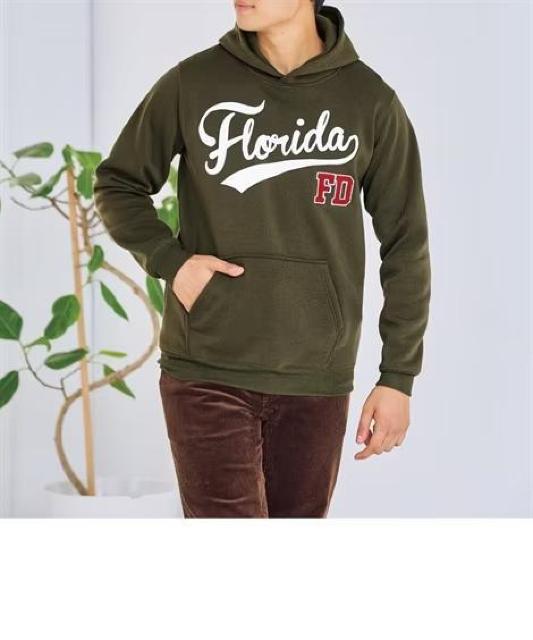 3Lサイズ!高貴紳士的!ブランド品!OBLO!暖か!長袖!裏起毛デザインプルパーカー!胸元(プリント+刺繍)新品!カーキ色合い! < 男性ファッション  3Lサイズ!高貴紳士的!ブランド品!OBLO!暖か!長袖!裏起毛デザインプルパーカー!胸元(プリント+刺繍)新品!カーキ色合い! < 男性ファッションの