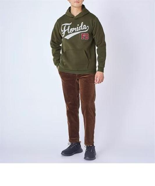 3Lサイズ!高貴紳士的!ブランド品!OBLO!暖か!長袖!裏起毛デザインプルパーカー!胸元(プリント+刺繍)新品!カーキ色合い! < 男性ファッション  3Lサイズ!高貴紳士的!ブランド品!OBLO!暖か!長袖!裏起毛デザインプルパーカー!胸元(プリント+刺繍)新品!カーキ色合い! < 男性ファッションの