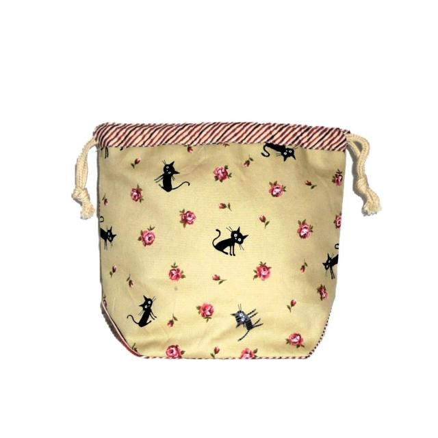 【底マチ幅が広い巾着】◆Coco Land×黒猫・薔薇×赤スト地◆裏地あり巾着 < 女性ファッション 【底マチ幅が広い巾着】◆Coco Land×黒猫・薔薇×赤スト地◆裏地あり巾着 < 女性ファッションの