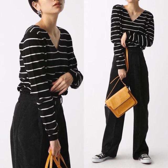 ◆AZUL by moussy/アズール◆ウォッシャブルソフトタッチV/N長袖PO★ブラックボーダーS♪ < ブランド  ◆AZUL by moussy/アズール◆ウォッシャブルソフトタッチV/N長袖PO★ブラックボーダーS♪  < ブランドの