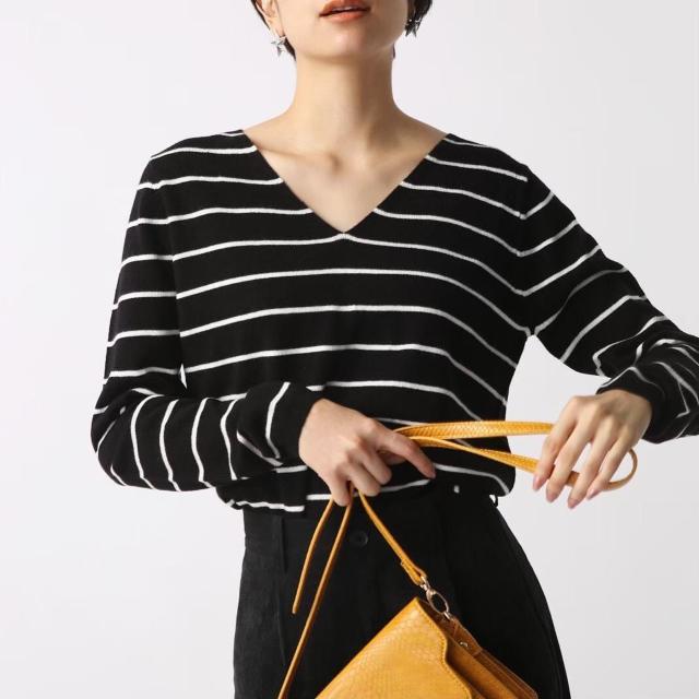 ◆AZUL by moussy/アズール◆ウォッシャブルソフトタッチV/N長袖PO★ブラックボーダーS♪ < ブランド  ◆AZUL by moussy/アズール◆ウォッシャブルソフトタッチV/N長袖PO★ブラックボーダーS♪ < ブランドの