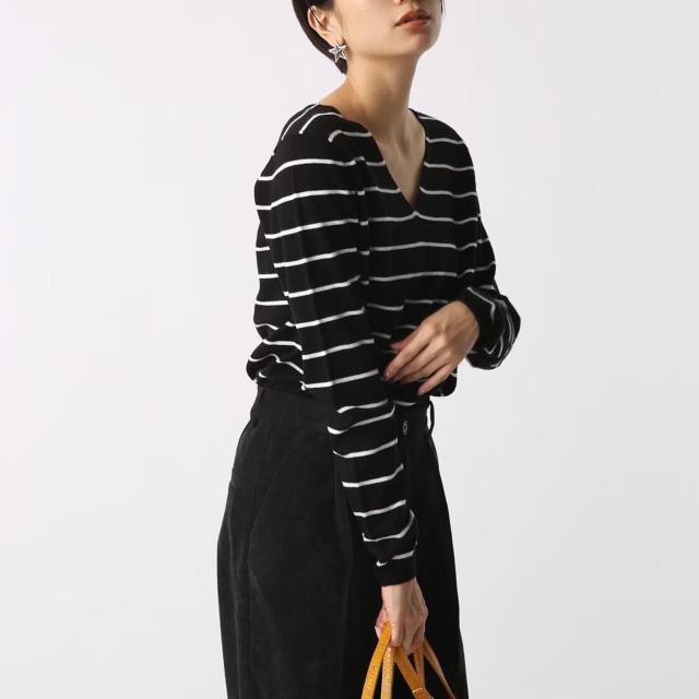 ◆AZUL by moussy/アズール◆ウォッシャブルソフトタッチV/N長袖PO★ブラックボーダーS♪ < ブランド  ◆AZUL by moussy/アズール◆ウォッシャブルソフトタッチV/N長袖PO★ブラックボーダーS♪ < ブランドの