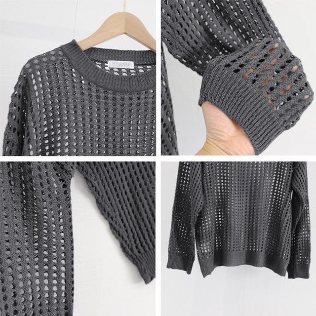 送料無料 新品 メッシュニット 透かし編みトップス 長袖 < 女性ファッション  送料無料 新品 メッシュニット 透かし編みトップス 長袖 < 女性ファッションの