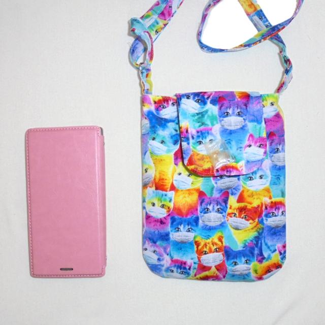 ◆マスクしたカラフルレインボーな猫◆スマホポシェット ショルダー ポーチ < 女性ファッション ◆マスクしたカラフルレインボーな猫◆スマホポシェット ショルダー ポーチ < 女性ファッションの