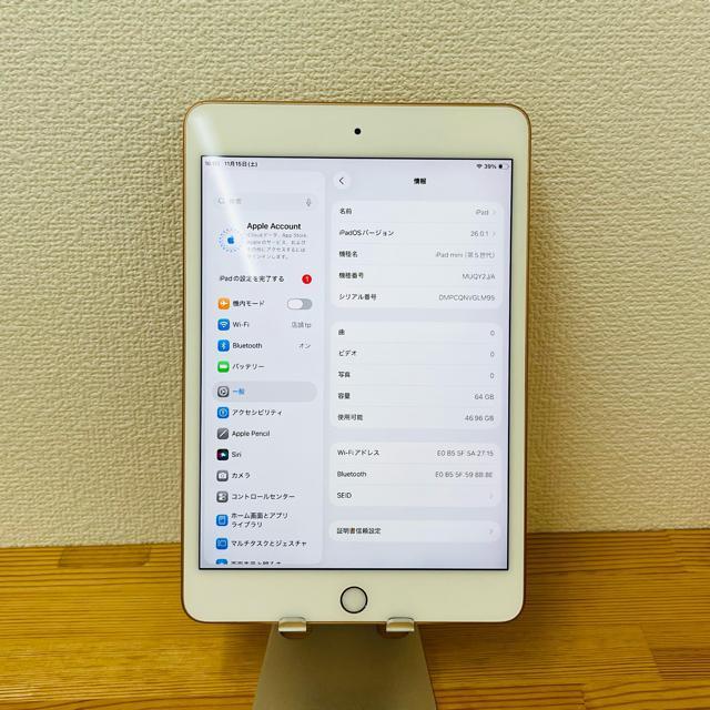 ジャンク iPad mini 5 64 GB Wi-Fi ゴールド 本体 < PC本体/周辺機器 ジャンク iPad mini 5 64 GB Wi-Fi ゴールド 本体 < PC本体/周辺機器の