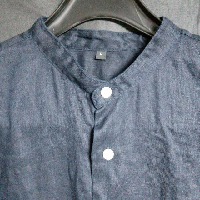 無印良品 リネンスタンドカラーシャツ L ダークネイビー < 男性ファッション  無印良品 リネンスタンドカラーシャツ L ダークネイビー < 男性ファッションの
