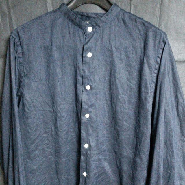 無印良品 リネンスタンドカラーシャツ L ダークネイビー < 男性ファッション  無印良品 リネンスタンドカラーシャツ L ダークネイビー < 男性ファッションの