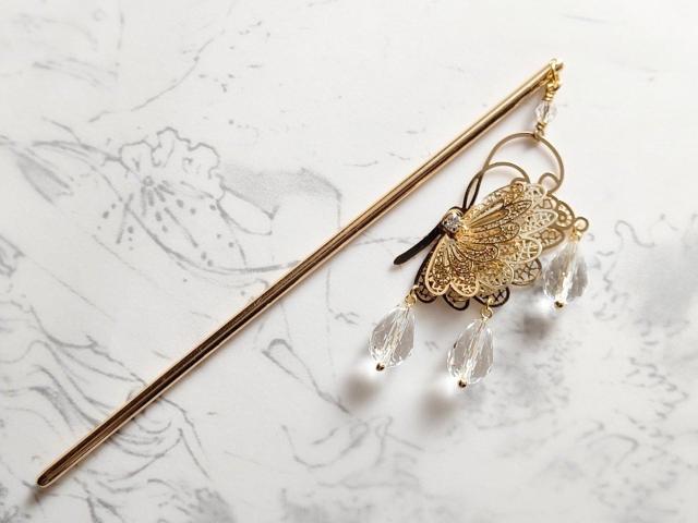 *透かし蝶々のかんざし*クリア 22065 < 女性ファッション  *透かし蝶々のかんざし*クリア 22065  < 女性ファッションの