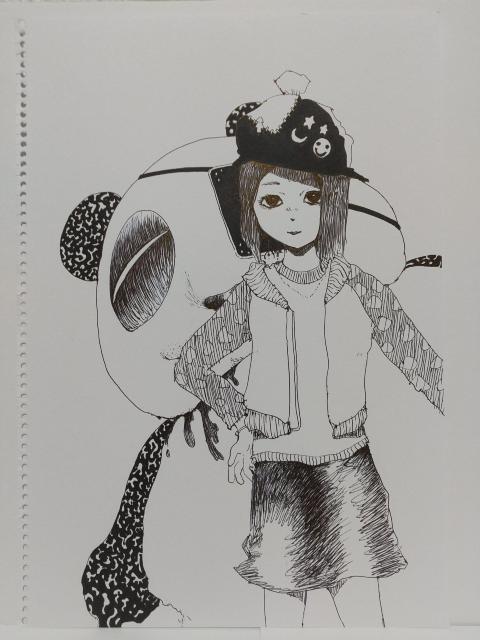 オリジナルイラスト 手描きイラスト 熔けパンダと女の子 ハンドメイド 絵 原画 アナログ アート モノクロ インテリア 自作 白黒 < アニメ/コミック/キャラクター  オリジナルイラスト 手描きイラスト 熔けパンダと女の子 ハンドメイド 絵 原画 アナログ アート モノクロ インテリア 自作 白黒 < アニメ/コミック/キャラクターの