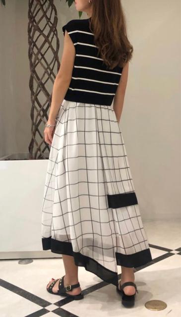 GRACECONTINENTALDiagram切替フレアニットワンピースグレースコンチネンタルダイアグラムボーダーフレンチスリーブ < ブランド GRACECONTINENTALDiagram切替フレアニットワンピースグレースコンチネンタルダイアグラムボーダーフレンチスリーブ < ブランドの