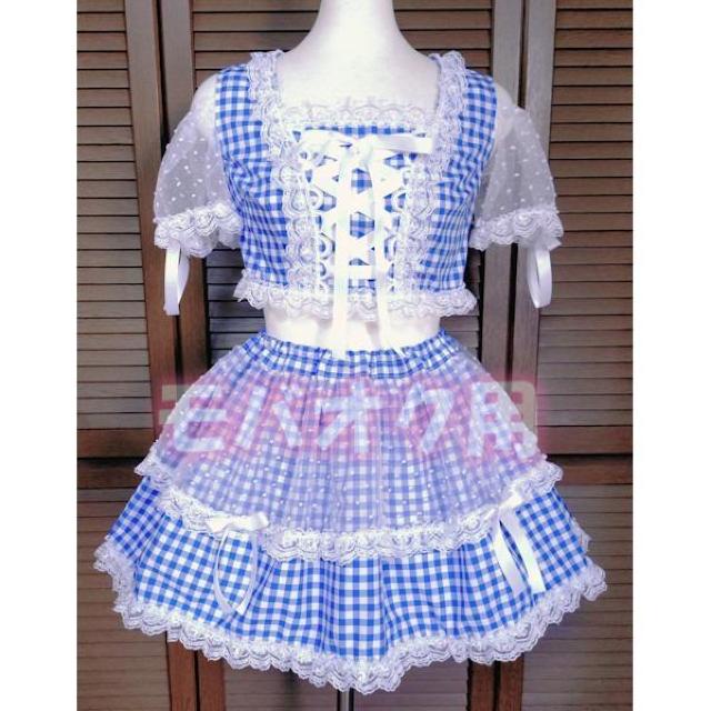 アイドル衣装 ギンガムチェック 青色×白 水玉 編み上げリボン ハンドメイド オリジナル コスプレ衣装 コンカフェ 地下アイドル < 女性ファッション アイドル衣装 ギンガムチェック 青色×白 水玉 編み上げリボン ハンドメイド オリジナル コスプレ衣装 コンカフェ 地下アイドル < 女性ファッションの