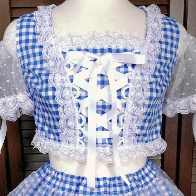 アイドル衣装 ギンガムチェック 青色×白 水玉 編み上げリボン ハンドメイド オリジナル コスプレ衣装 コンカフェ 地下アイドル < 女性ファッション アイドル衣装 ギンガムチェック 青色×白 水玉 編み上げリボン ハンドメイド オリジナル コスプレ衣装 コンカフェ 地下アイドル < 女性ファッションの