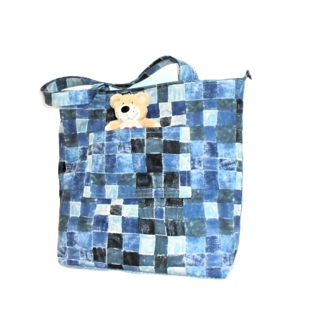 【大トートバッグ】【Dカンショルダー対応】◆ブルー青系モザイクタイル柄◆ < 女性ファッション 【大トートバッグ】【Dカンショルダー対応】◆ブルー青系モザイクタイル柄◆ < 女性ファッションの