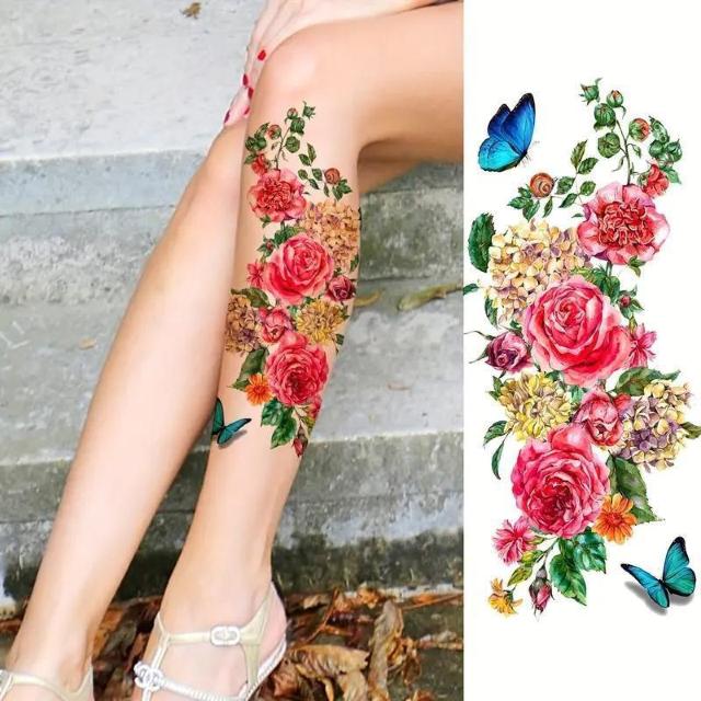 爆ヤス価格490円★リアルな花と蝶の仮のタトゥーステッカー、防水で長持ち、薔薇と牡丹の袖デカール、長方形の形状 < 女性ファッション  爆ヤス価格490円★リアルな花と蝶の仮のタトゥーステッカー、防水で長持ち、薔薇と牡丹の袖デカール、長方形の形状  < 女性ファッションの