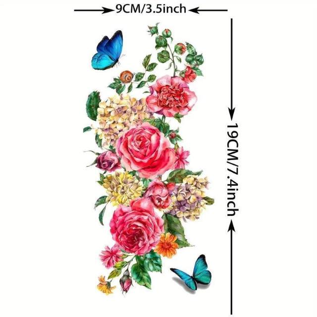 爆ヤス価格490円★リアルな花と蝶の仮のタトゥーステッカー、防水で長持ち、薔薇と牡丹の袖デカール、長方形の形状 < 女性ファッション  爆ヤス価格490円★リアルな花と蝶の仮のタトゥーステッカー、防水で長持ち、薔薇と牡丹の袖デカール、長方形の形状 < 女性ファッションの