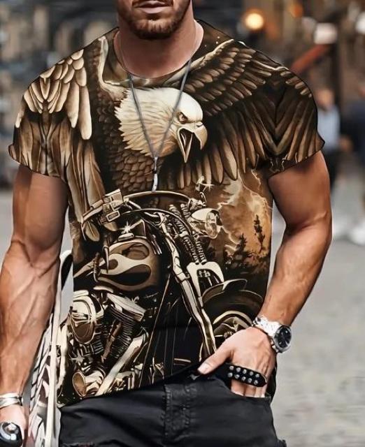 超お買い得790円★メンズTシャツ、3Dホワイトイーグル&モーターサイクルプリント、半袖 USAサイズM(日本サイズXL相当) < 男性ファッション  超お買い得790円★メンズTシャツ、3Dホワイトイーグル&モーターサイクルプリント、半袖 USAサイズM(日本サイズXL相当)  < 男性ファッションの