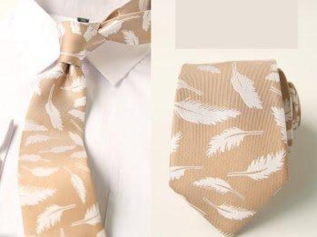 ネクタイ メンズ カジュアル オシャレ フェザー柄 ベージュ < 男性ファッション ネクタイ メンズ カジュアル オシャレ フェザー柄 ベージュ < 男性ファッションの