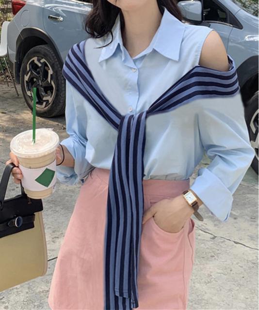 送料無料 新品 オフショルダーシャツ肩掛け付きシャツ春夏 < 女性ファッション  送料無料 新品 オフショルダーシャツ肩掛け付きシャツ春夏 < 女性ファッションの