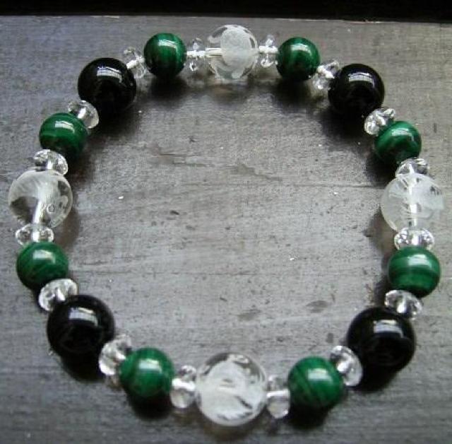 *風水四神*孔雀石xオニキスブレスレット < 男性アクセサリー/時計 *風水四神*孔雀石xオニキスブレスレット < 男性アクセサリー/時計の