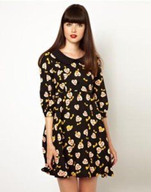 黒ゴールド黄色リボンハート柄ミニワンピースイギリスS5〜7号 < 女性ファッション  黒ゴールド黄色リボンハート柄ミニワンピースイギリスS5〜7号  < 女性ファッションの