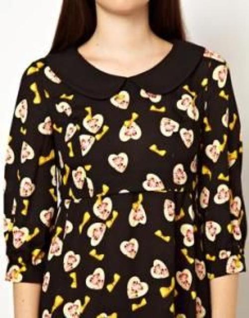 黒ゴールド黄色リボンハート柄ミニワンピースイギリスS5〜7号 < 女性ファッション  黒ゴールド黄色リボンハート柄ミニワンピースイギリスS5〜7号 < 女性ファッションの